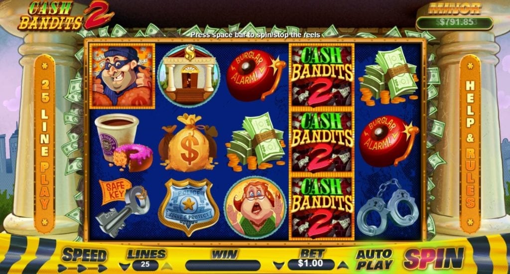 Screenshot of the 5-reel pokie Cash Bandit 2.