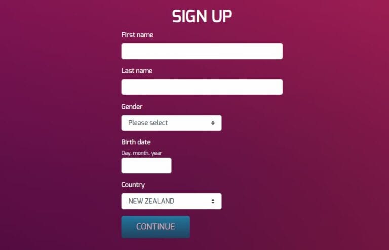 Hello casino sign up form step 1