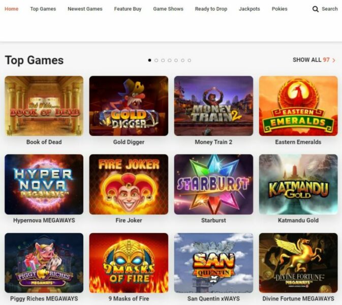 Screenshot of the Leo Vegas games page.