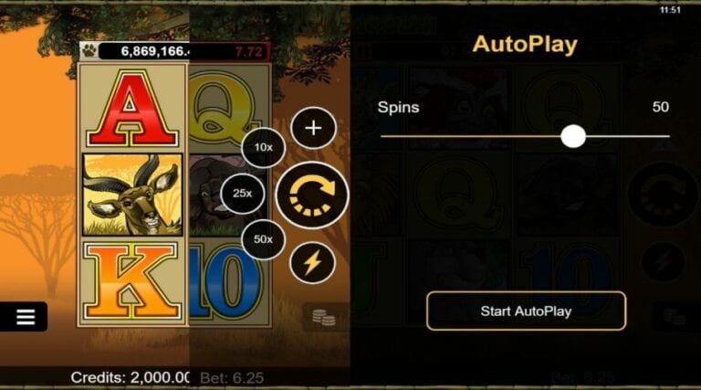 Auto play menu at Mega Moolah.
