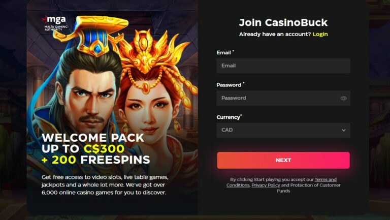 Registration page at Casino Buck