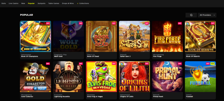 Screenshot of the Casinobuck game page