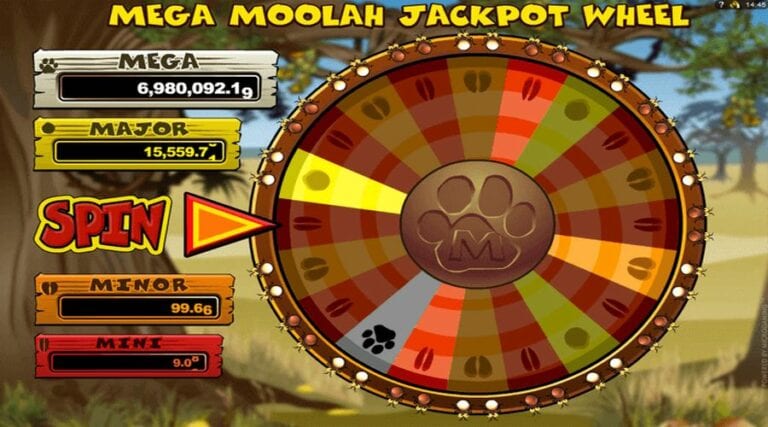 Famuos Mega Moolah jackpot wheel.