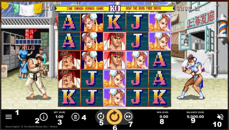 Main screen of Street Fighter II: The World Warrior slot game.