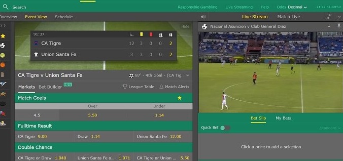 live streaming and betting example