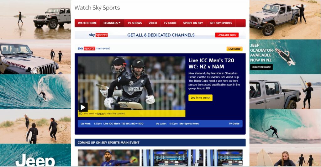 screenshot of the sportsky.com website