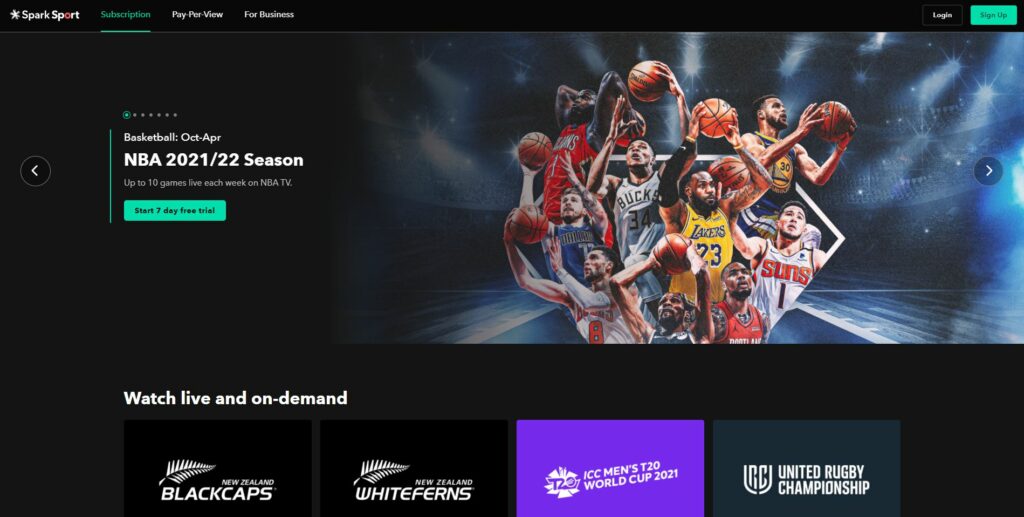 screenshot of the sparksport.co.nz live stream TV website