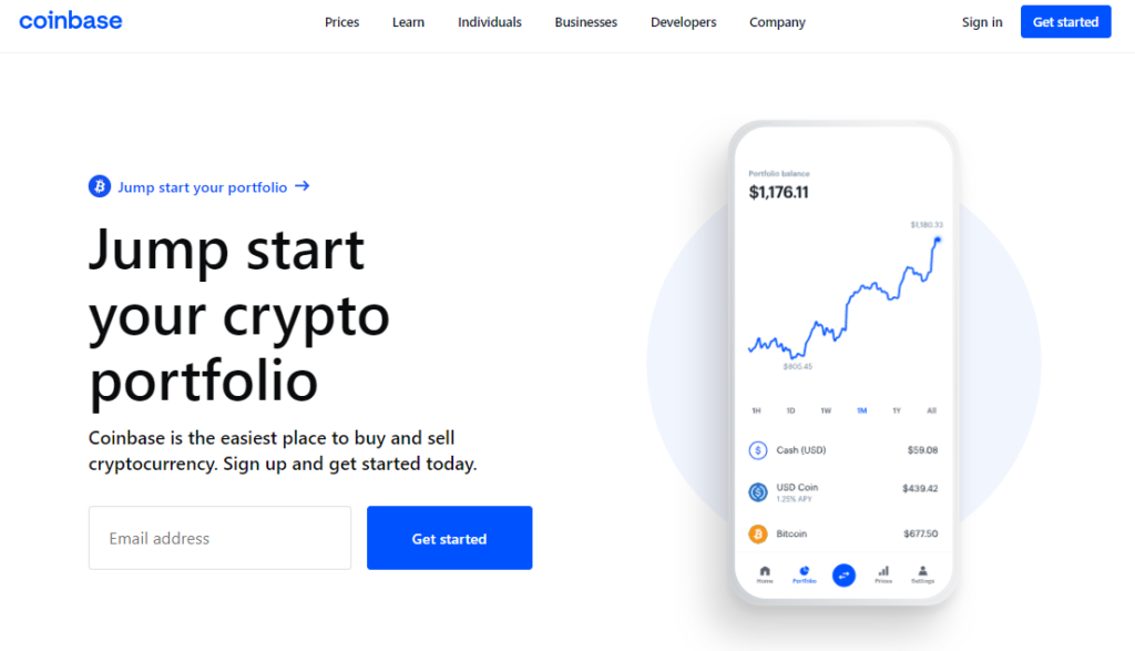 Coinbase frontpage