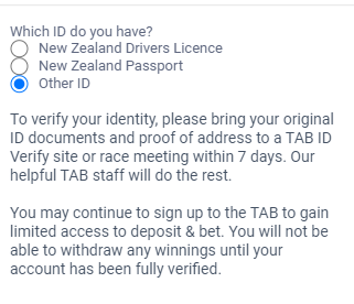 Tab NZ verification