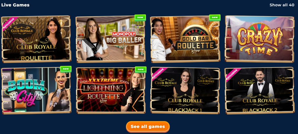 Live games at Wazamba casino