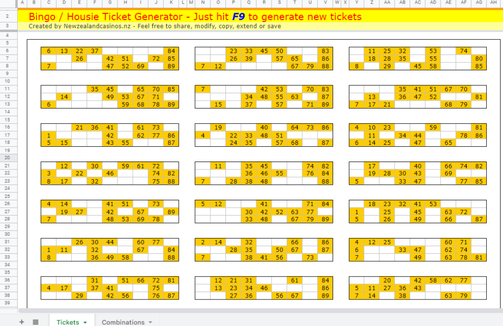 Housie ticket generator