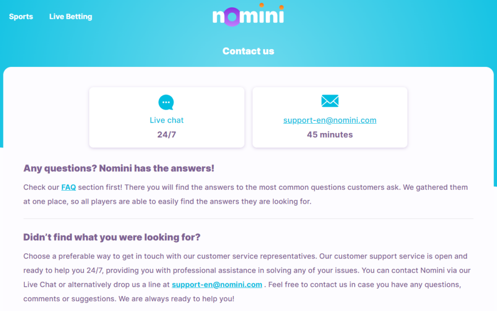Nomini contact us page